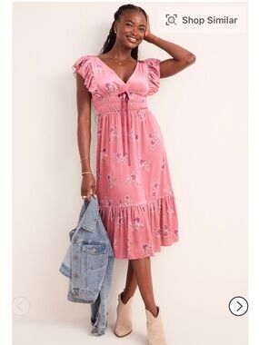 Francesca's Collections Pink Floral Ruffle Midi Dress